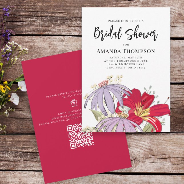 Invitation Bouquet d'aquarelle florale Fête des mariées QR Co (Créateur téléchargé)