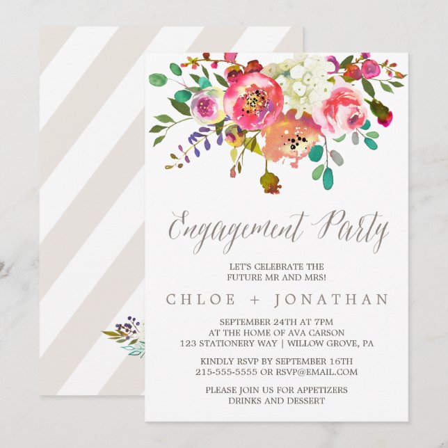 Invitation Bouquet d'aquarelle florale simple (Devant / Derrière)