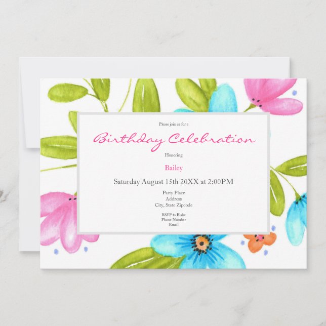 Invitation Bouquet d'aquarelle multicolore (Devant)