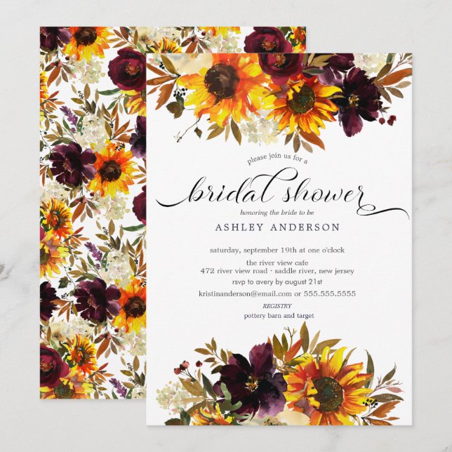 Invitation Bouquet d'automne Fleurs de soleil (Devant / Derrière)