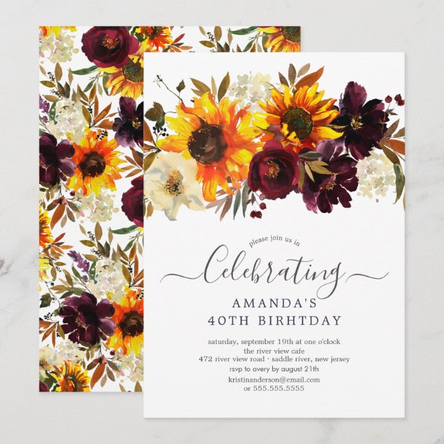 Invitation Bouquet d'automne Fleurs de soleil Floral Fête d'a (Devant / Derrière)