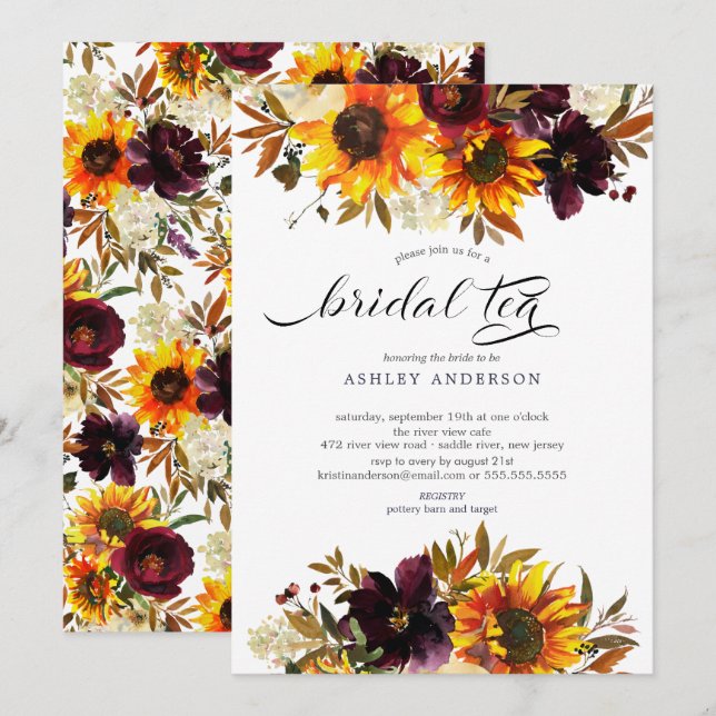 Invitation Bouquet d'automne Sunflower Floral Thé nuptial (Devant / Derrière)