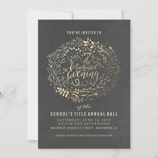 Invitation Bouquet de bouquet floral Chalkboard Gold Foil (Devant)