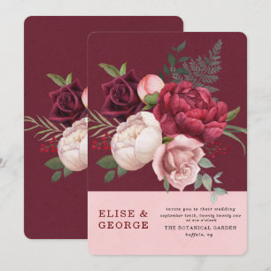 Invitation Bouquet de Bourgogne et rose pâle Mariage