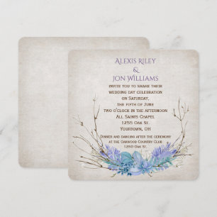 Invitation bouquet de brindilles de mariage violet et aqua su
