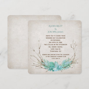 Invitation Bouquet de brindilles mariage sur texture