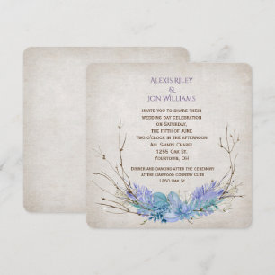Invitation bouquet de brindilles violette et mariage d'aqua s