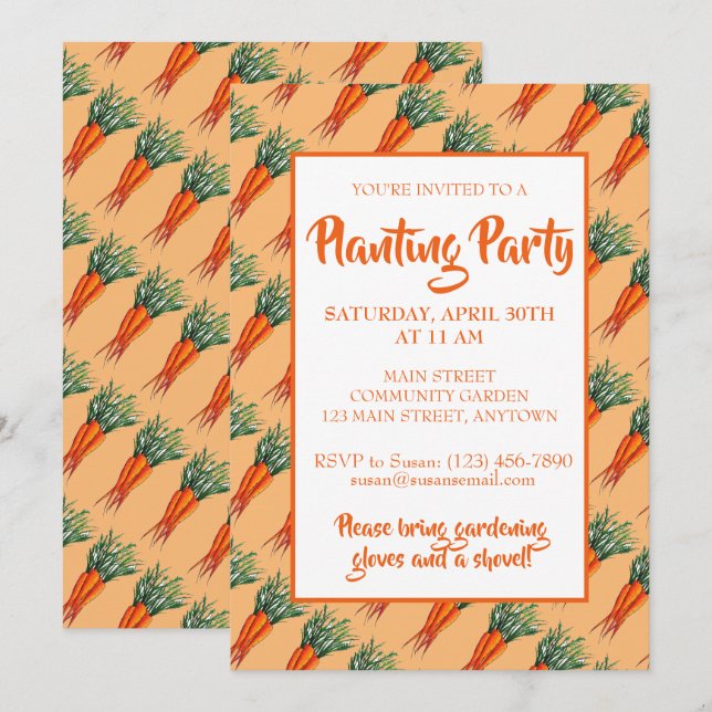 Invitation Bouquet de carottes Orange Vegetable Garden Party (Devant / Derrière)