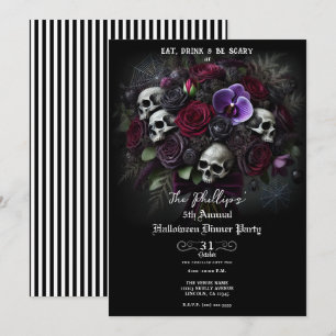 Invitation Bouquet de crâne floral Gothique Soirée d'Hallowee
