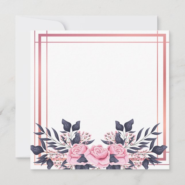 Invitation Bouquet de fleurs à bordure rose (Devant)