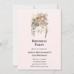 Invitation Bouquet de fleurs Boho en couleurs neutres Anniver