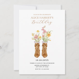 Invitation Bouquet de fleurs bottes vintages anniversaire