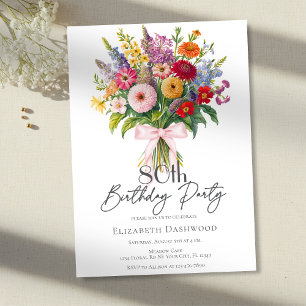 Invitation Bouquet de fleurs de jardin coloré Ruban rose Anni