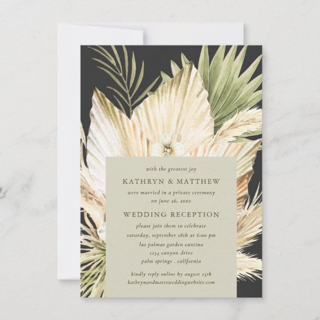 Invitation Bouquet de fleurs de Pampa Boho pour réception de  (Devant)