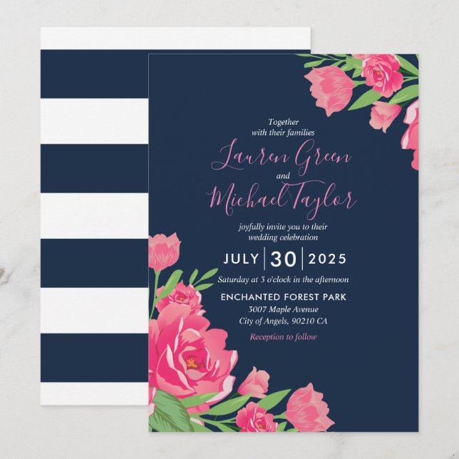 Invitation Bouquet de fleurs de roses bleues Mariage floral (Devant / Derrière)
