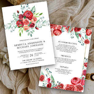 Invitation Bouquet de fleurs de roses rouges tout en un maria