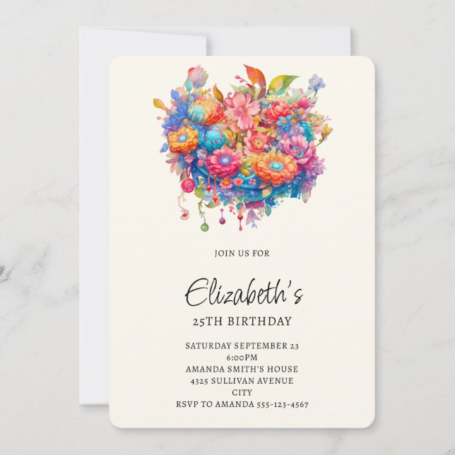 Invitation Bouquet de fleurs d'été Boho Whimsical Anniversair (Devant)