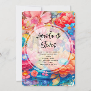 Invitation Bouquet de fleurs en Mariage Boho rose et bleu