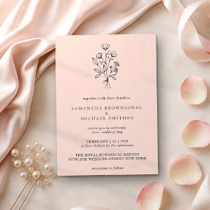 Invitation Bouquet de fleurs pastel rose minimaliste boho bot