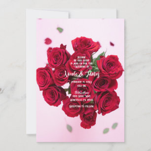 Invitation Bouquet de Fleurs Romantiques Roses Rouges Mariage