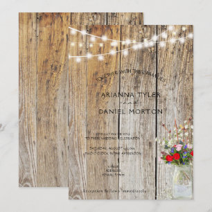 Invitation Bouquet de fleurs rustique Jar Mason avec guirland
