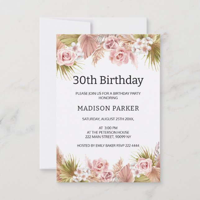 Invitation Bouquet de la frontière florale Boho Anniversaire (Devant)