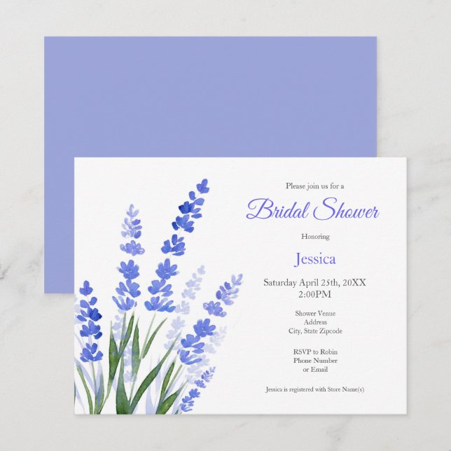Invitation Bouquet de lavande aquarelle (Devant / Derrière)