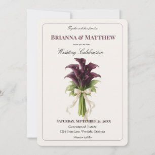 Invitation Bouquet de mariage au lys calla burgundy avec ruba