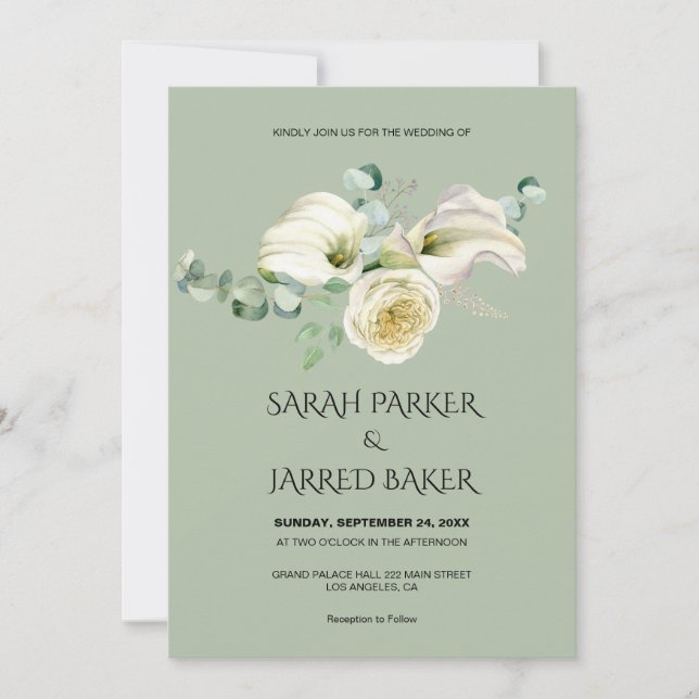 Invitation Bouquet de mariage aux callas et lis blancs aquare (Devant)