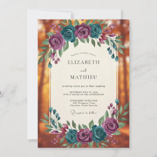 Invitation Bouquet de mariage Eucalyptus sarcelle et Améthyst