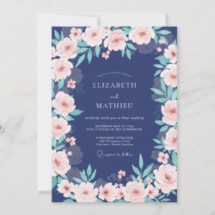 Invitation Bouquet de mariage floral rose Navy