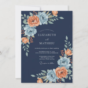 Invitation Bouquet de mariage Navy Coral Floral