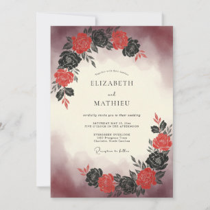 Invitation Bouquet de mariage peint rouge