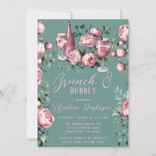 Invitation Bouquet de pivoine en aquarelle Brunch et bulle