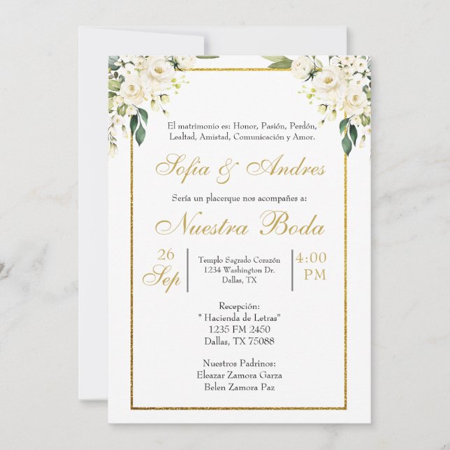 Invitation Bouquet de rose blanche (Devant)
