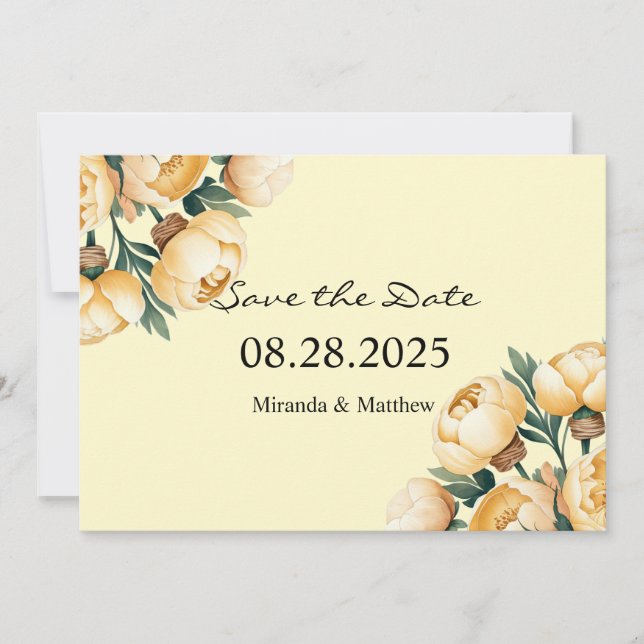Invitation Bouquet de rose jaune beurre Enregistrer la date (Devant)