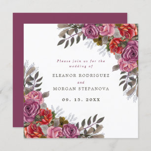 Invitation Bouquet de rose rouge violet