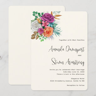 Invitation Bouquet de roses florales roses, orange et blanche