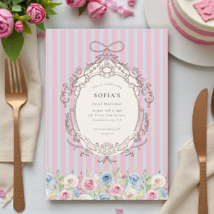 Invitation Bouquet de roses pastel coquette pour anniversaire