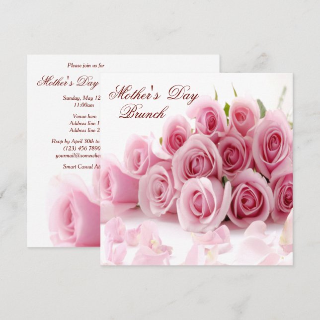 Invitation Bouquet de roses romantiques et pétales Fête des m (Devant / Derrière)