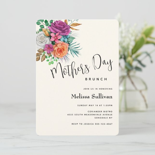 Invitation Bouquet de roses roses roses, orange et blanches F (Debout devant)