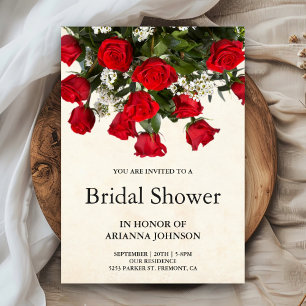 Invitation Bouquet de roses rouges romantiques pour la douche