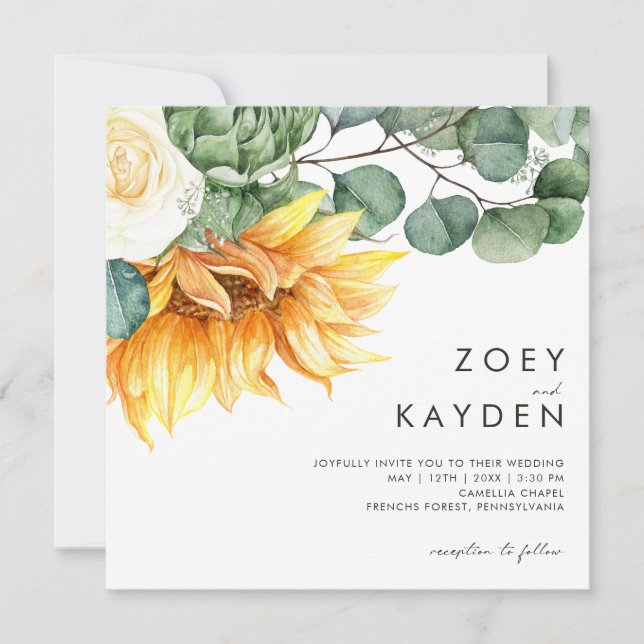 Invitation Bouquet de tournesol du pays Bold | MARIAGE CARRÉ (Devant)