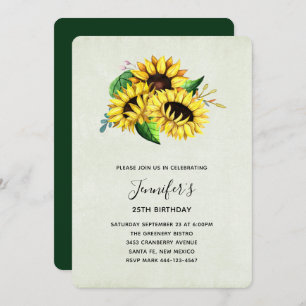 Invitation Bouquet de tournesol jaune en aquarelle Anniversai