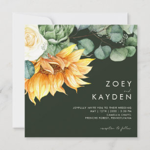Invitation Bouquet de tournesol   Mariage Carré vert