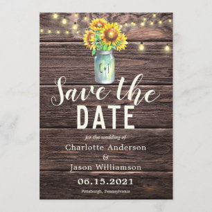 Invitation Bouquet de tournesols Mason Jar Rustique Enregistr