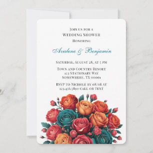 Invitation Bouquet de Wedding shower turquoise Orange Red Peo