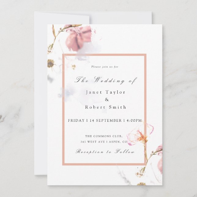 Invitation Bouquet délicat avec Mariage frontalier rose (Devant)