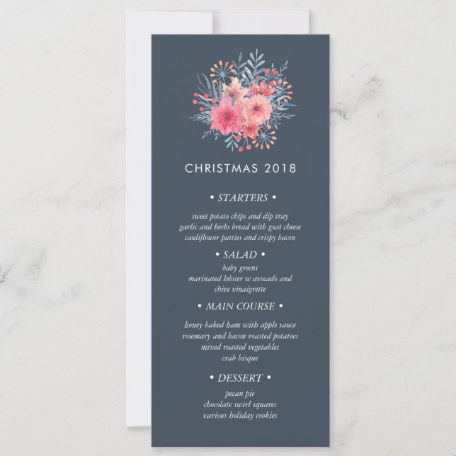 Invitation Bouquet d'hiver Menu Dîner de Noël (Devant)