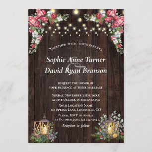 Invitation Bouquet d'hiver rustique En vichy Mariage Bow Wood